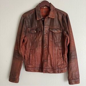 7 For All Mankind Waxed Denim Jacket Mens S Orange Brown